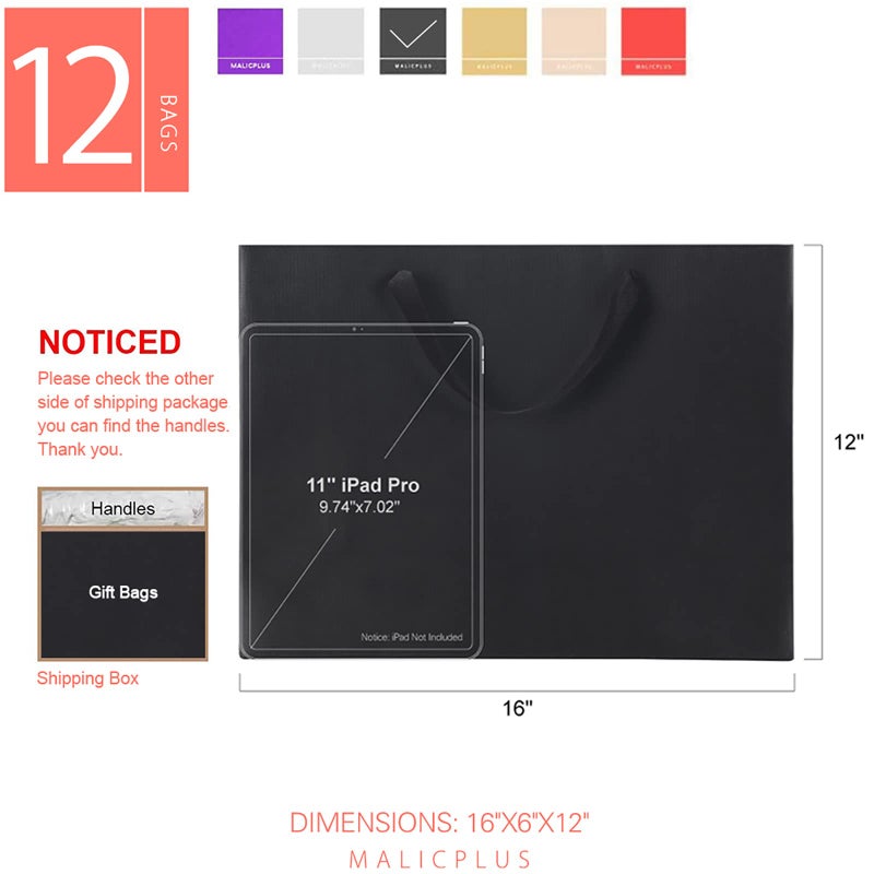 MALICPLUS 12 Extra Large Gift Bags 16x6x12 Inches, Luxury Matte Black Large Gift Bags with Handles for All Occasions (Grain Textured Finish) - Image 2